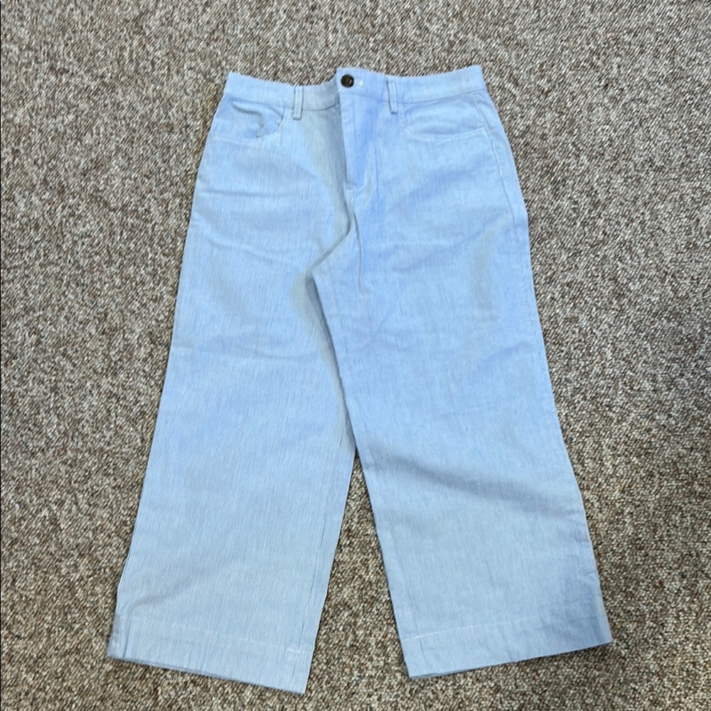 J. Crew Factory Ella High Rise Wide Leg Blue Cropped Pants - Picture 2 of 7